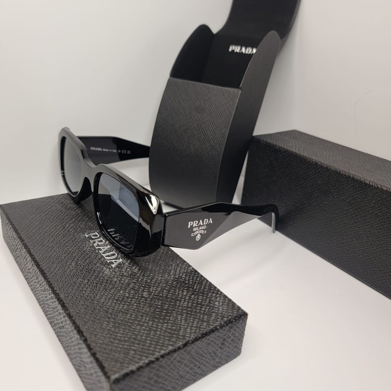 PRADA Milano Women’s Rectangular Chic Sunglasses Black Frame Gray Tinted UV400 gallery