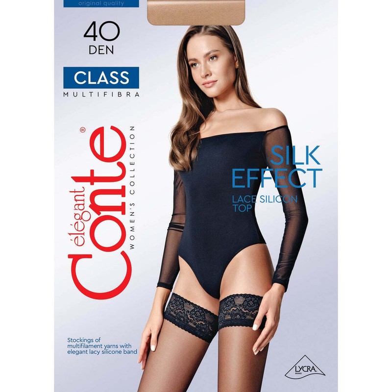 Conte Stockings Class 40 Den – Thick Lace Silicone Top Stay Ups