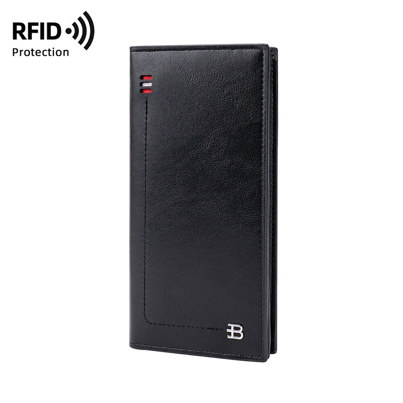 Suit Long Leather Checkbook Cover Men’s Credit Card Holder Wallet RFID Blocking