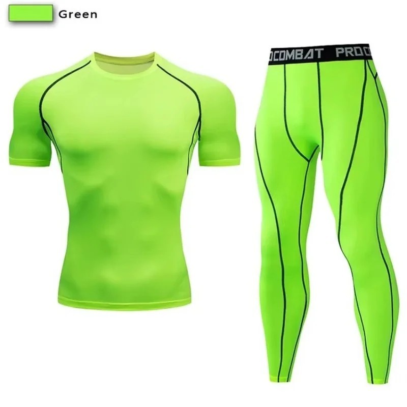 2Pcs Men Compression Sportswear Suit Elastic Training Yoga Sets Fitness Clothing gallery