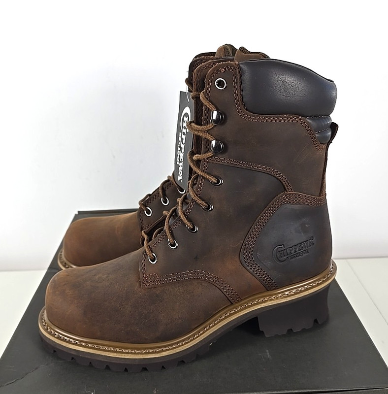 NIB - Chippewa HADOR 8" STEEL TOE LOGGER Brown Leather W/P Boots Sz 9XW gallery