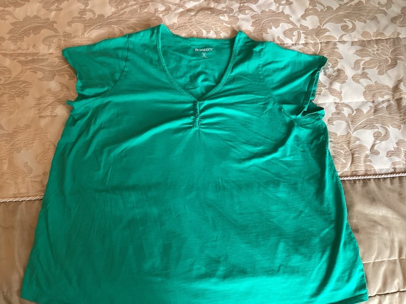 Romans Womens Green Pull Over Shirt Top Short Sleeve 2X 100% Cotton gallery