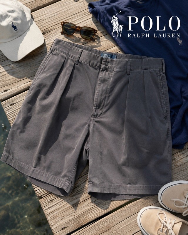 Polo by Ralph Lauren Tyler Gray Pleated Chino Shorts Cotton Zip Pockets