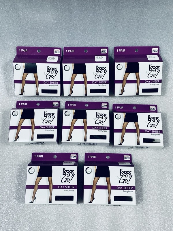 Lot Of 8 New – L’eggs to Go! Day Sheer Pantyhose – Size Q – Off Black Sheer Toe