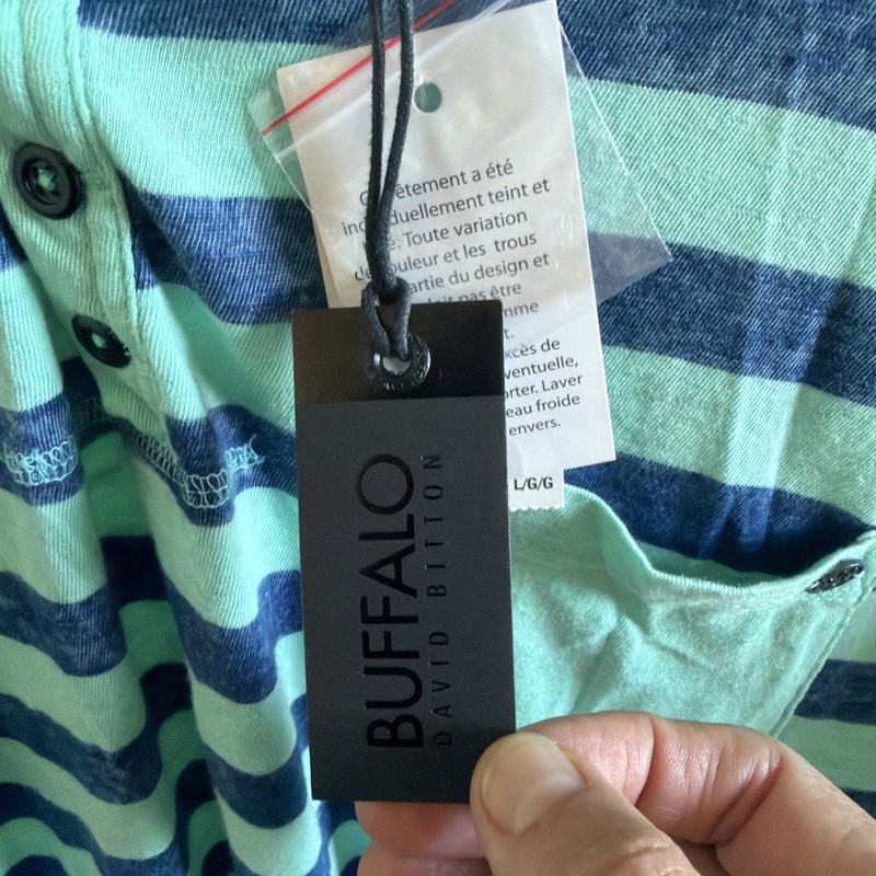 Buffalo David Bitton Men’s L Henley Shirt Mint Blue Striped NWT Tags gallery
