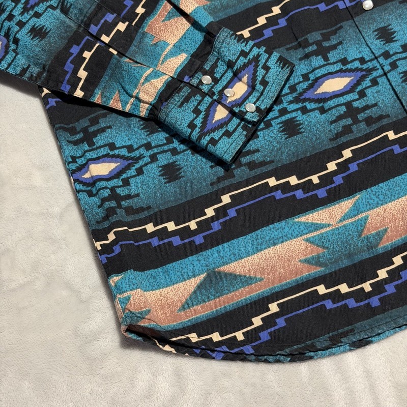 Cumberland Outfitters Western Shirt Mens Large Pearl Snap Aztec Navajo Turquoise gallery