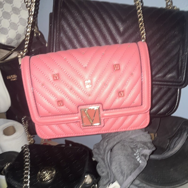 Pink Quilted Flap Shoulder Bag Purse w/ Gold Chain Strap & Turn Lock, Small