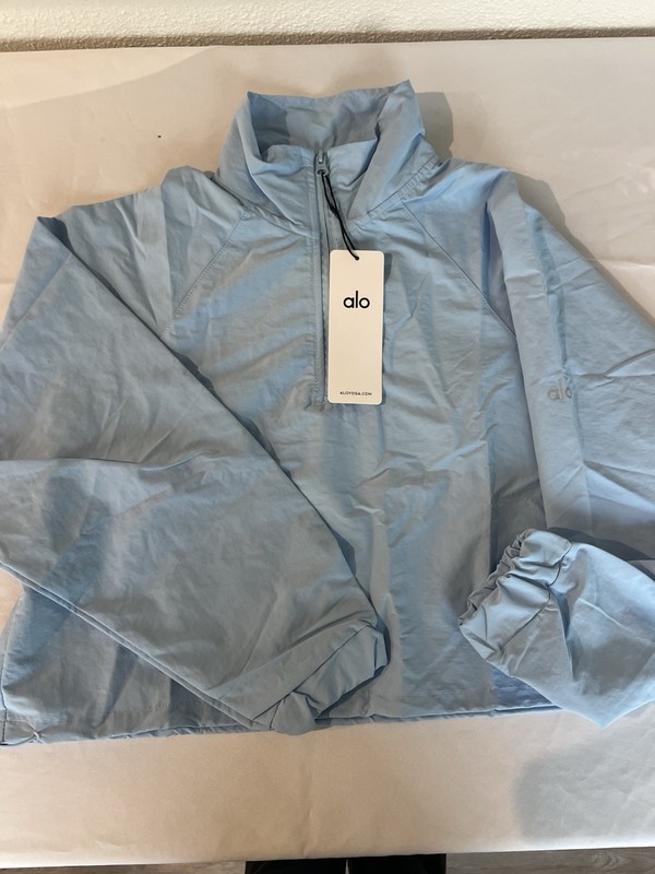 Alo Women’s Blue 2-Piece Jacket & Shorts Set L 1/2 Zip Mock Neck Drawstring