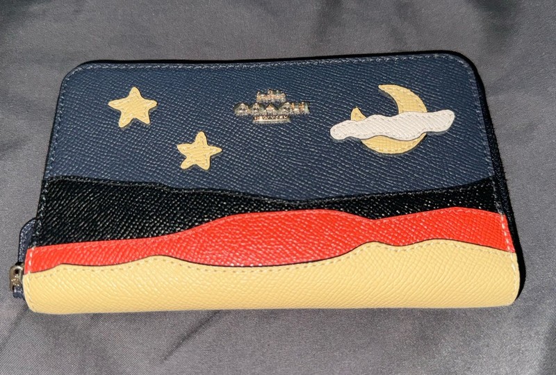 Coach Zip Around Wallet Leather Night Desert Postcard Midnight Blue ID C4533