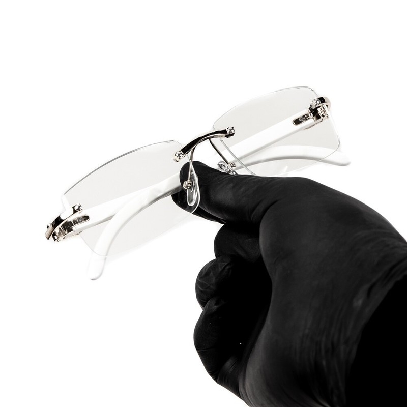 White Wood Grain Rimless Clear Lens Rectangular Silver Frame Clear Glasses gallery