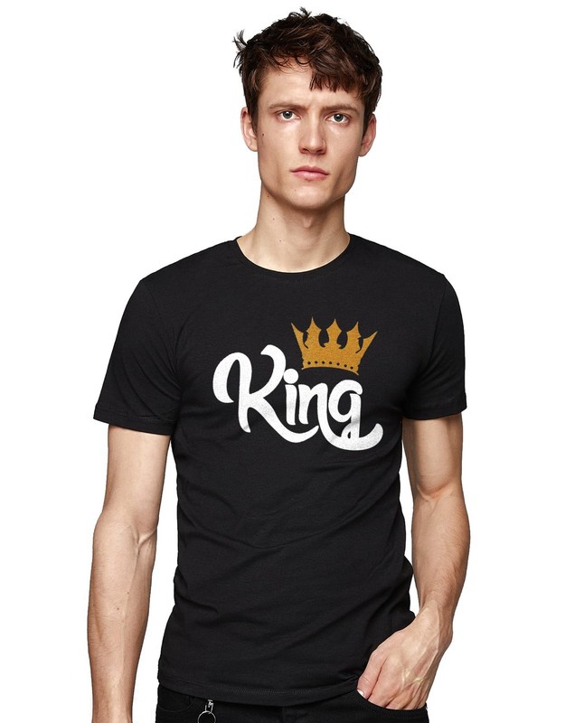 NWT KING QUEEN GOLD CROWN COUPLE MATCHING VALENTINES DAY BLACK CREW NECK T-SHIRT gallery