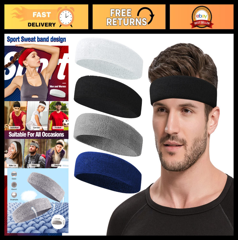 Moisture-Wicking Sweatbands for Men & Women – Athletic Headbands for Running, Yo