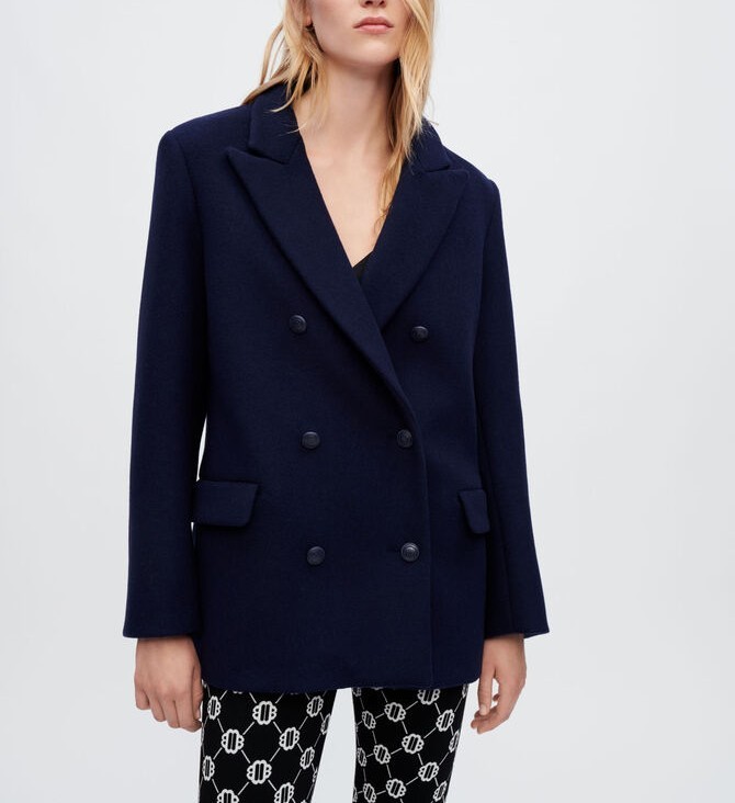 Maje women’s coat dark blue oversized wool size 40 L MFPOU00901 wool coat TOP