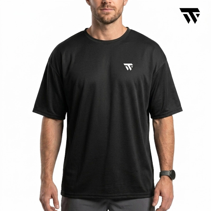 Men Oversized Black Gym TShirt Quick Dry Athletic Workout Streetwear Fitness Tee
