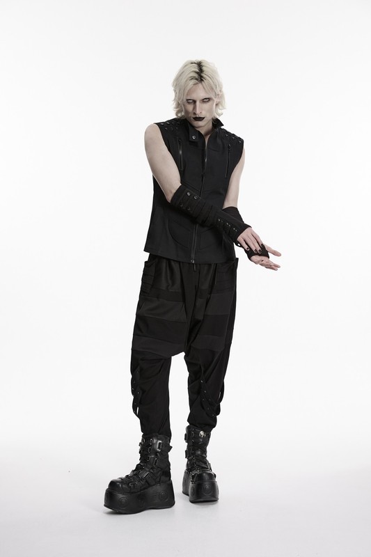 Punk Rave Men Black Goth Cyberpunk Rivets Gloves Steampunk Long Cuff Arm Warmer gallery