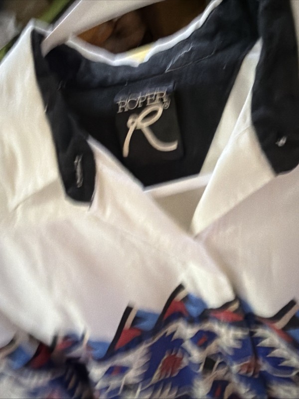Vintage Roper Shirt Mens Medium White Aztec Western Cowboy gallery