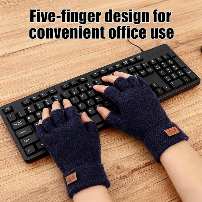 Winter Alpaca Wool Fingerless Gloves Thermal Men Knitted Half Finger Mitten gallery