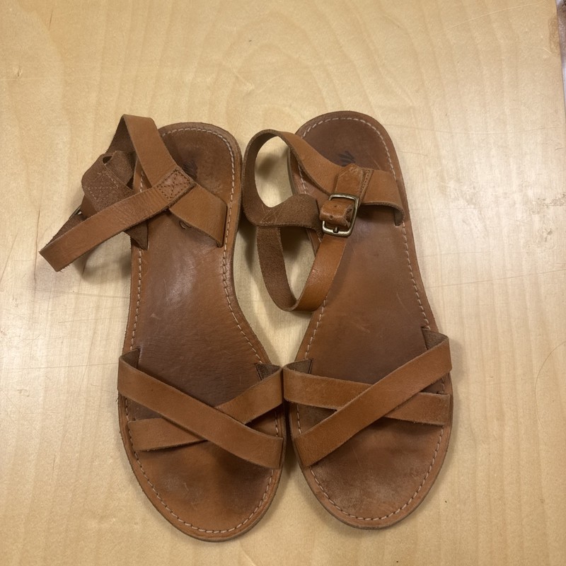 Women’s Madewell Boardwalk Brown Ankle Wrap Flat Leather Sandals Size 10