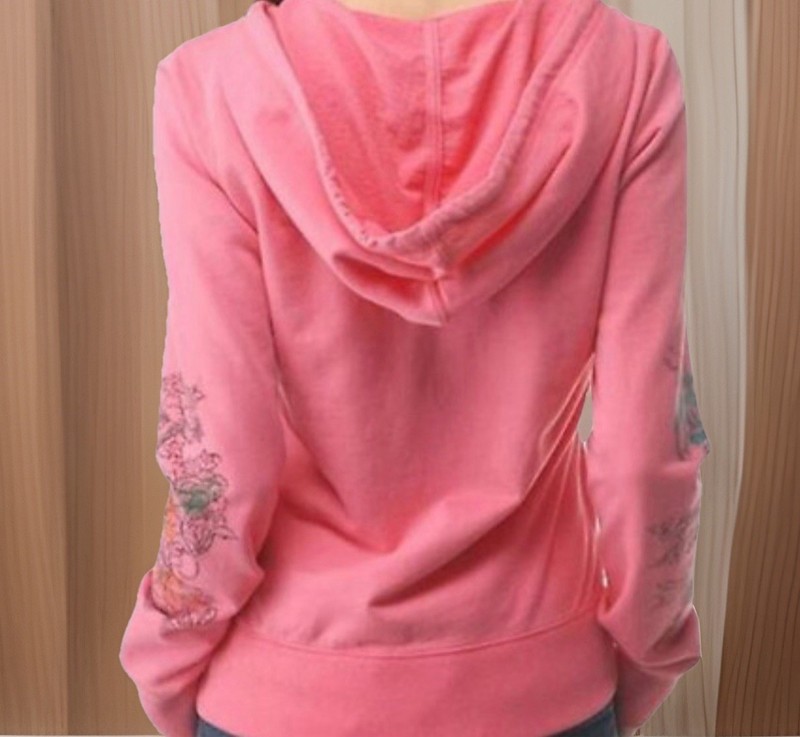 LUCKY BRAND Hoodie Womens X-Small Pink Asian Inspired Lotus Goddess Zip Front gallery