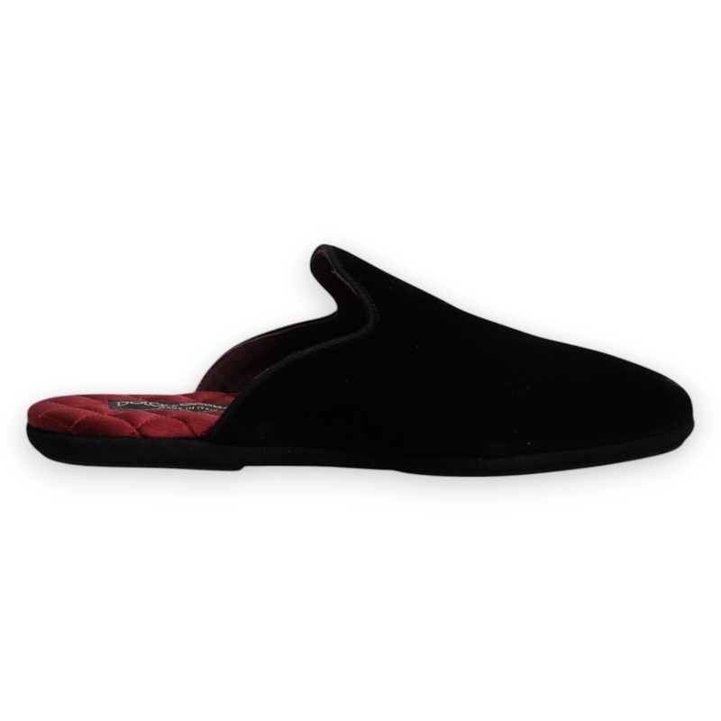 DOLCE & GABBANA Shoes Black Viscose Velvet Slides Flat Slipper EU40 / US7 670usd