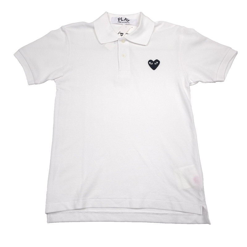 PLAY Comme des Garcons Polo Shirt Mens Small White Embroidered Heart Japan