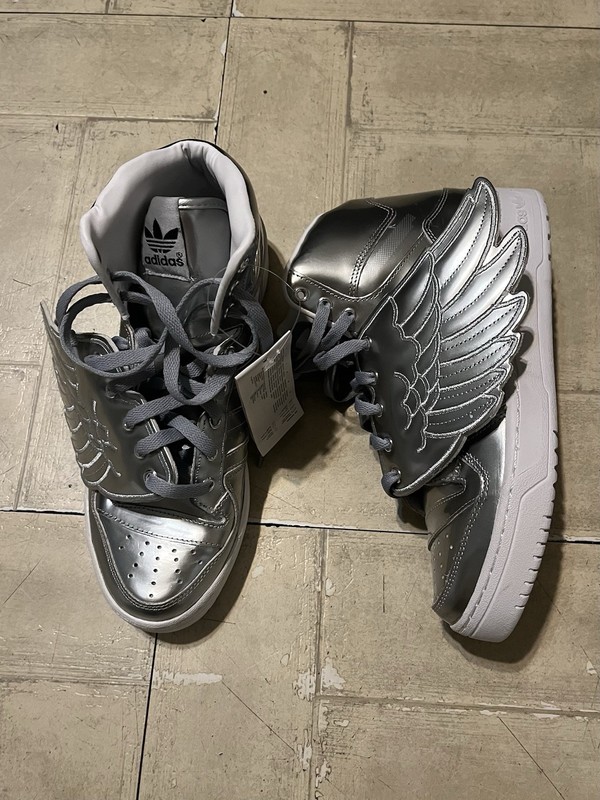 Authentic Adidas Jeremy Scott Metallic silver wings size 8.5 with box gallery