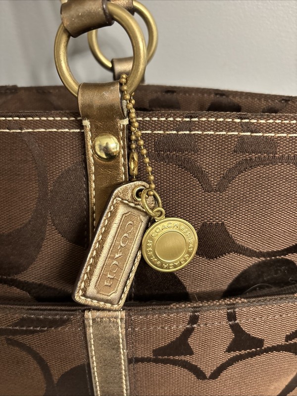 Coach Choco Signature C Stripe Copper LG Diaper/Tote Bag MATCHING Wallet! gallery