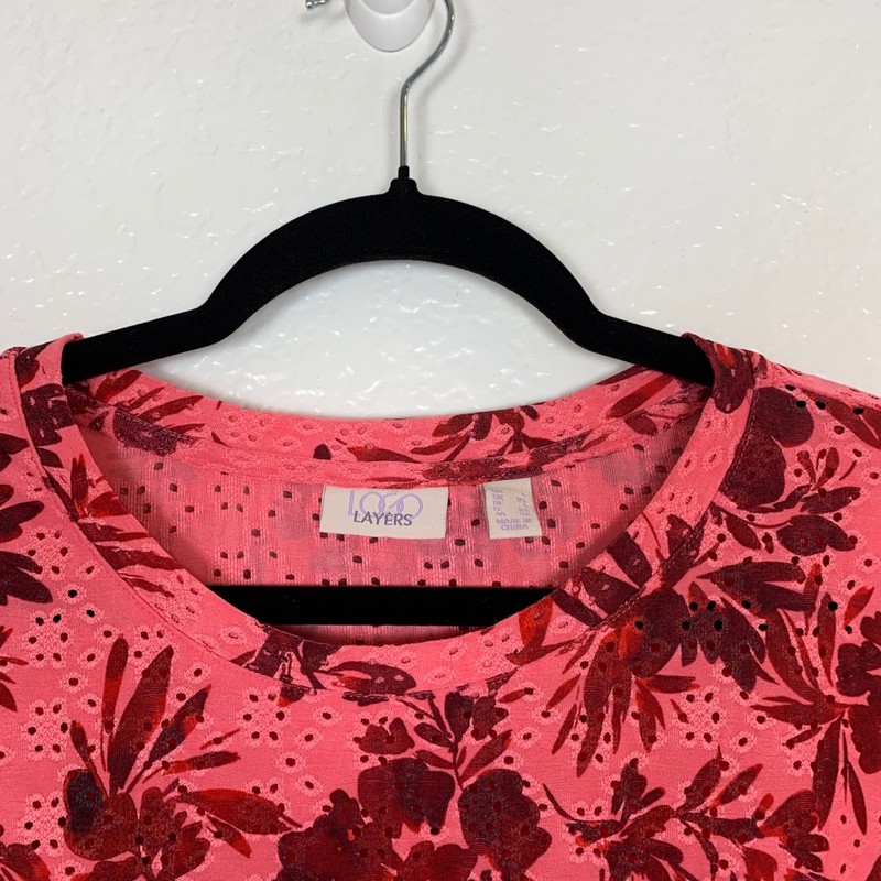 LOGO Layers Lori Goldstein Eyelet Top Pink Floral Womens Large CottageCore gallery
