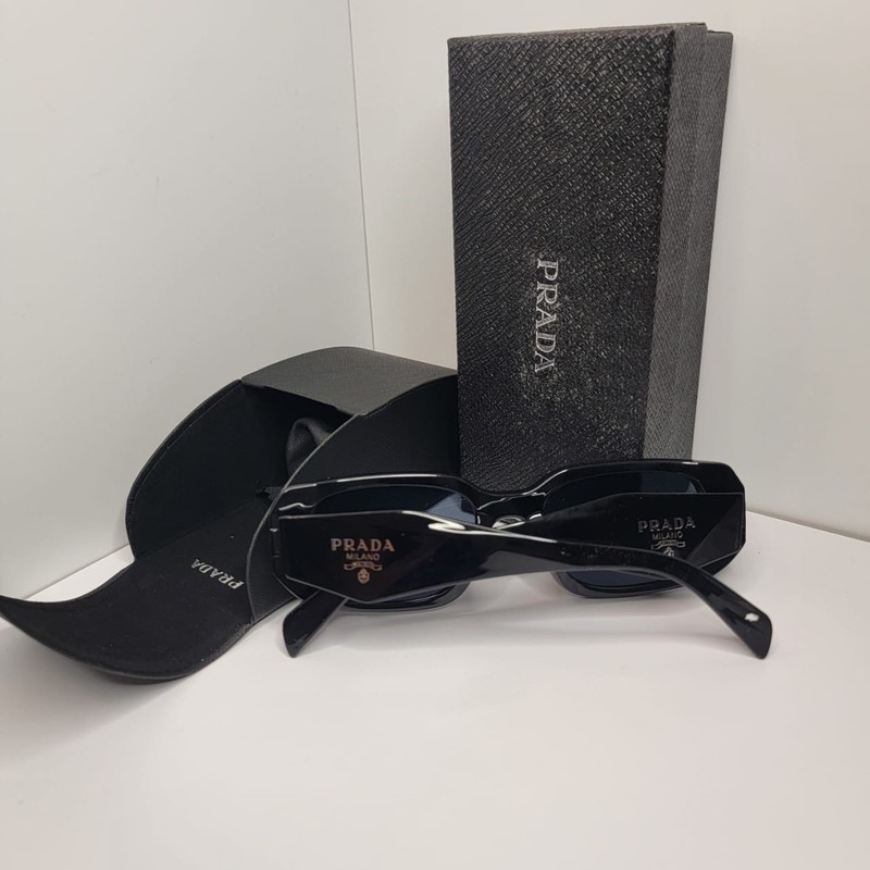 PRADA Milano Women’s Rectangular Chic Sunglasses Black Frame Gray Tinted UV400 gallery