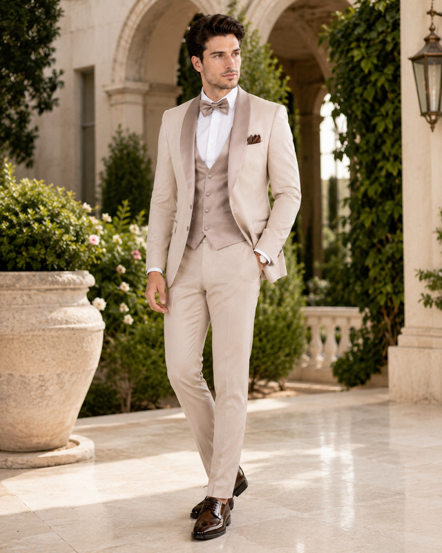 Mens Champagne Tuxedo Suit Shawl Lapel Vest Pants Wedding Prom 3pc Set gallery