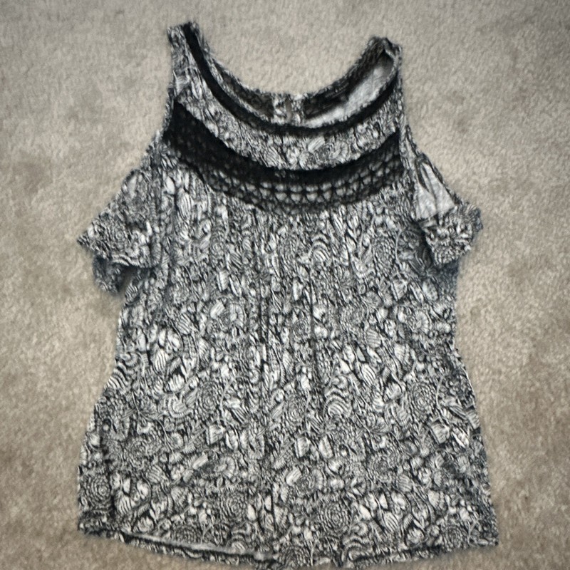 Lucky Brand Black & White Floral Lace Cold Shoulder Scoop Neck Top XS