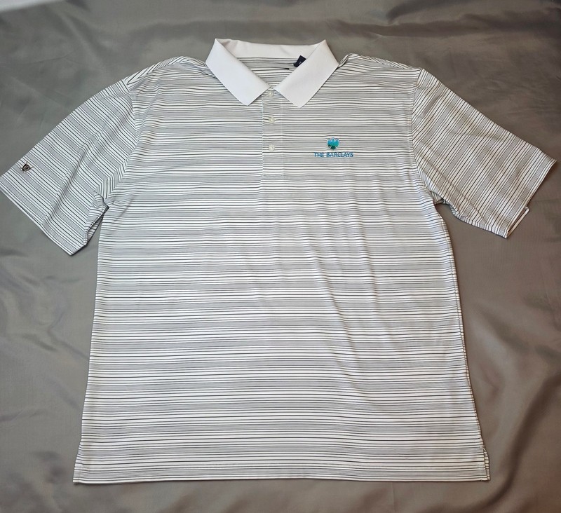 Oxford Golf Polo Shirt Mens Extra Large White Blue Stripe The Barclays Coolmax
