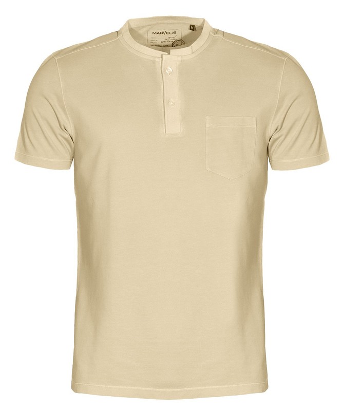 Marvelis Men’s Polo Shirt Modern Fit Stand Collar Solid Beige