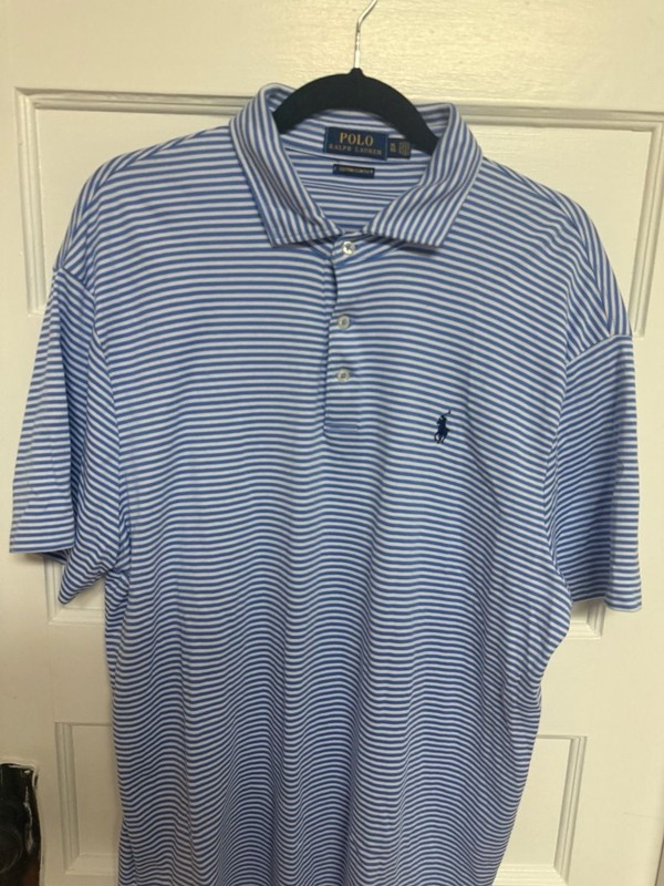 Polo Ralph Lauren Custom Slim Fit Blue and White Striped Short Sleeve Polo Shirt