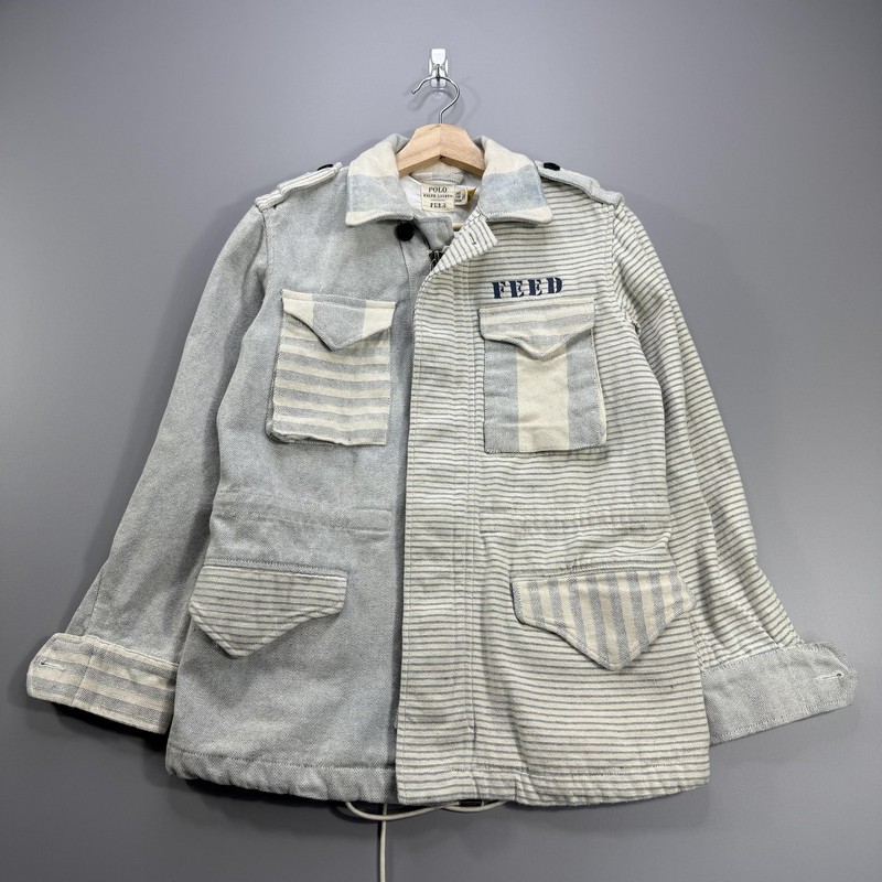 Polo Ralph Lauren FEED Jacket Womens XXS White Striped Military Canvas Field