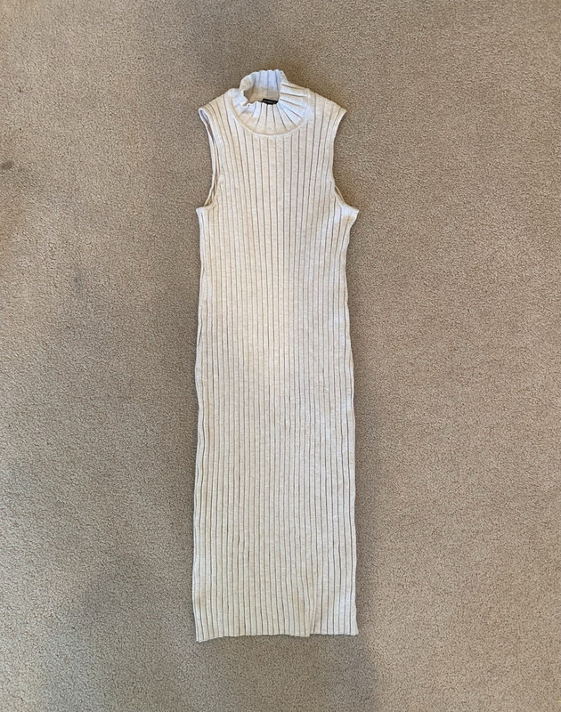 Banana Republic Petite Ivory Ribbed Knit Mock Neck Midi Sweater Dress M
