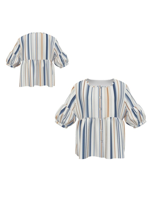 Short Puff Sleeve Crew Neck Button Shirt Light Breathable Cozy Daily Wear Blouse gallery