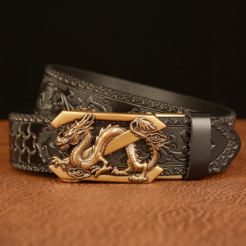Luxury Men Genuine Leather Belt Automatic Buckle Belt Ratchet Jeans Belts Cowboy gallery