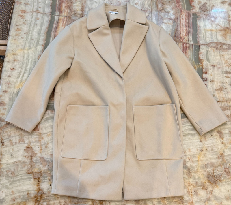 Topshop Womens Margo Oversized Buttermilk Coat Beige Open Front Notch Lapel 8