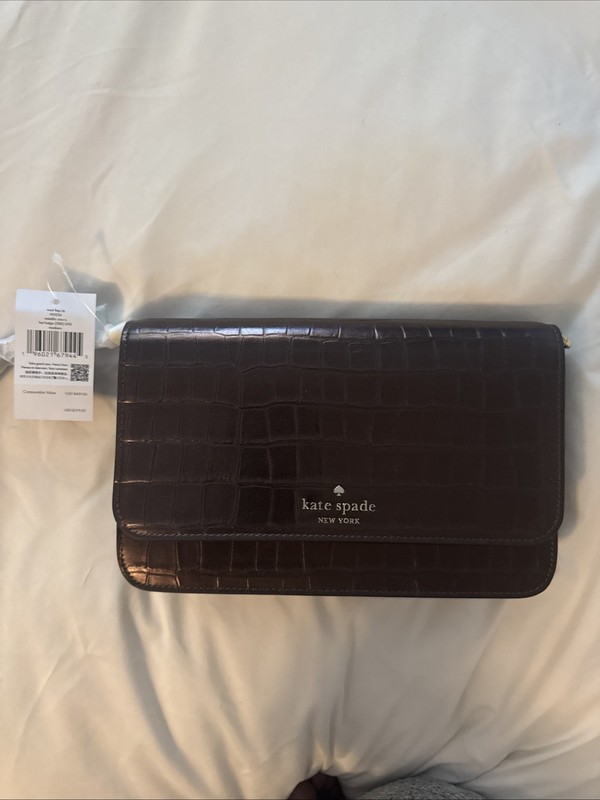 Kate Spade Madison Croc Embossed Willow Medium Convertible Crossbody Brown