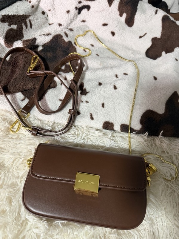 Brown Small Crossbody Bag Gold Hardware Snap Zip Detachable Strap gallery