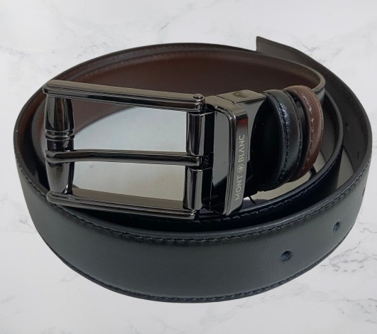 Rare Montblanc Designer Reversible Leather Men’s Black Belt Stylish Buckle w/Box
