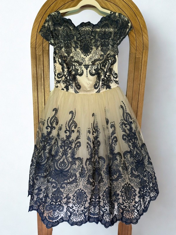 Chi Chi of London size 10 vintage navy/cream lace and tulle special occasion gallery