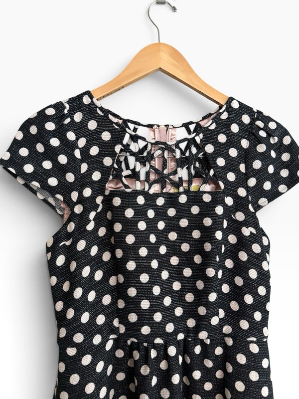 Anthropologie Maeve Nicola Polka Dot Cut Out Cap Sleeve Fit and Flare Dress Sz 2 gallery