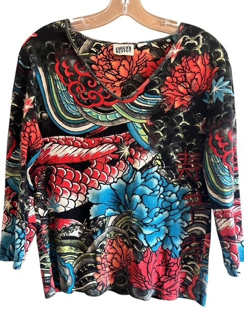 Chico’s Design Floral Print Pullover Soft Knit Top Artsy Cozy 1 Medium