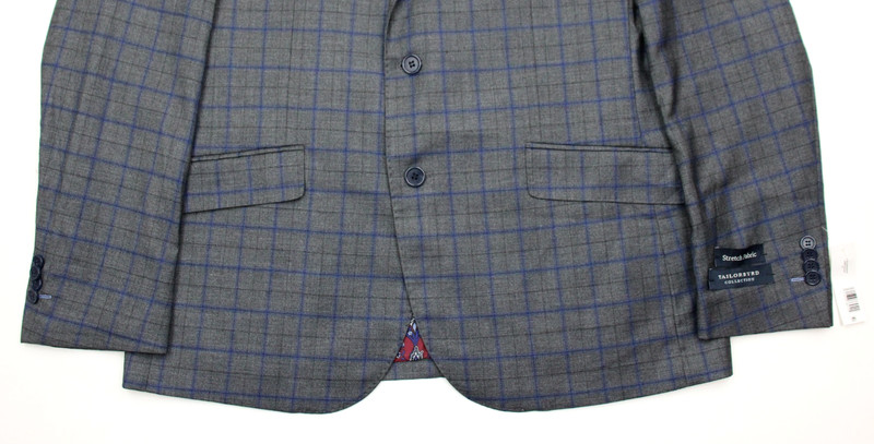 TailorByrd Blazer Mens 48 R Charcoal Blue Windowpane Stretch Sport Coat Jacket gallery