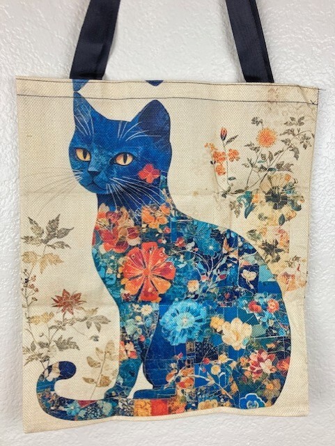 Fujian Floral Blue Cat Print Polyester Tote Bag, NWOT gallery