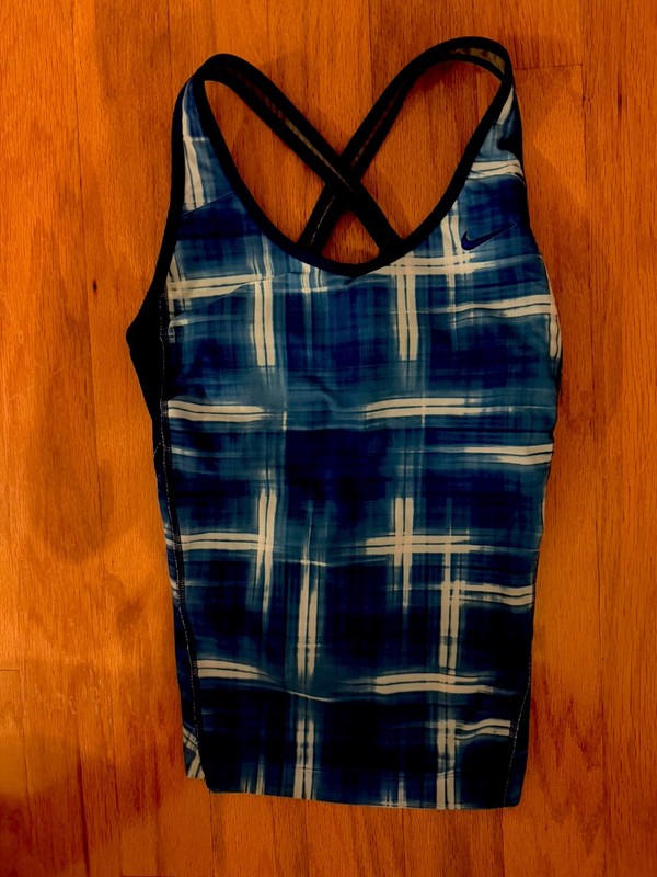 Nike DRIFIT Women’s Blue Plaid Racerback Top Lined Stretch