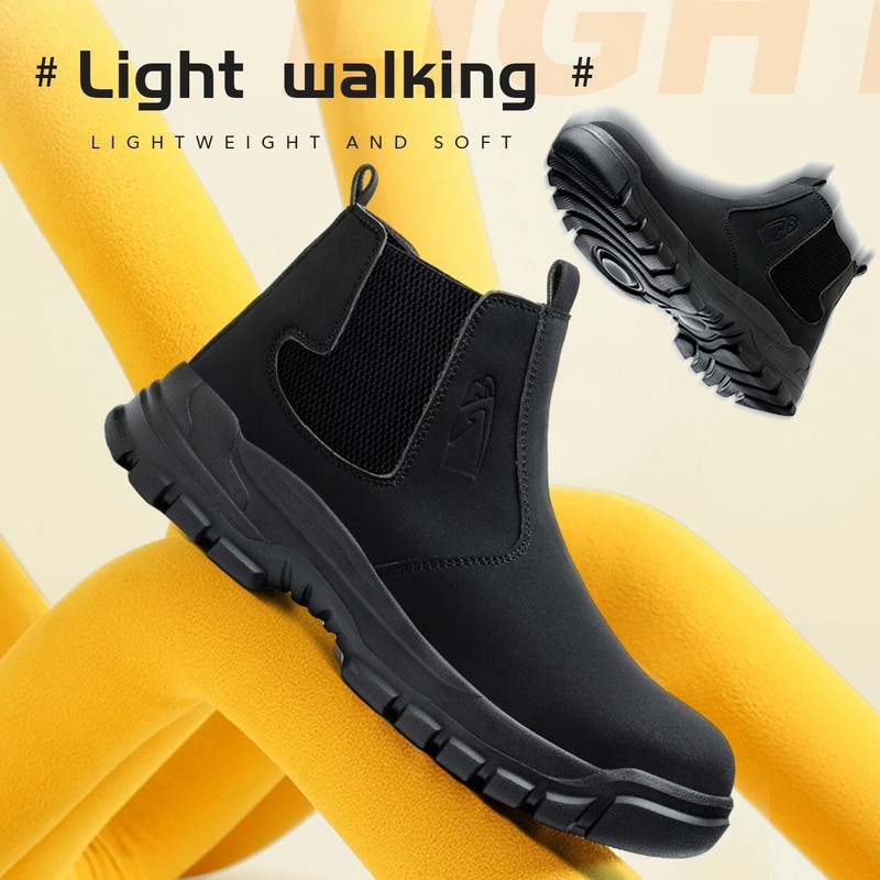 Waterproof Work Boots for Men Slip-on Steel Toe Shoes Safety footwear Anti-slip gallery