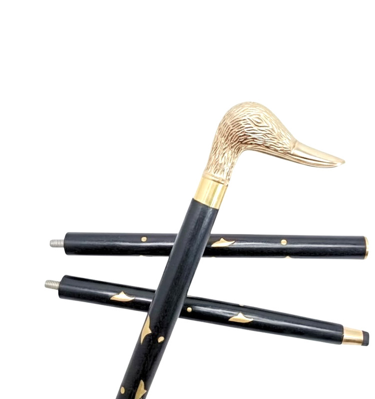 Maritime Treasures Black Wooden Walking Cane with Duck Head Brass Handle 36 Inch